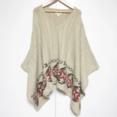 美品 DENIM&SUPPLY RALPH LAUREN デニムアンドサプライ ラルフローレン ネイティブ柄 ポンチョ ニット セーター Mサイズ ベージュ レディース 古着 中古 USED