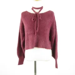 グレイル GRL ニット セーター 長袖 シャギー チョーカー付き ボルドー F *T117