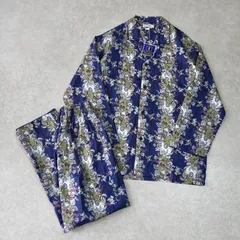 イヴ サンローラン ヴィンテージ 総柄 パジャマ セットアップ 長袖シャツ ブルー メンズ イージーパンツ デッドストック