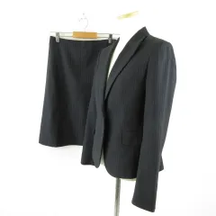 ロペ ROPE classe スカート スーツ セットアップ テーラード 長袖 ひざ丈 ストライプ 黒 *A993