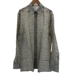 美品 HERMES エルメス H柄 セリエボタン リネン シアーシャツ グレージュ メンズ 古着 中古 USED