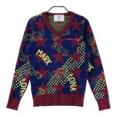 MARK & LONA スカル スター柄 Vネックニット レッド 48 - メルカリ
