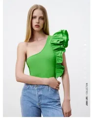 ZARA(ザラ) アシンメトリー フリル 緑 Tシャツ ブラウス