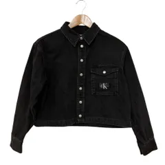 美品 Calvin Klein Jeans カルバンクラインジーンズ クロップド デニムジャケット XS ブラック レディース 古着 中古 USED