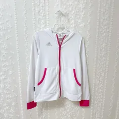 adidas(アディダス) 日本版 薄ピンク ジャージ 白 ピンク シルバー ジップアップパーカー フード付き