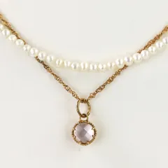 美品 agete アガット ベビーパール ローズクオーツ 白蝶貝 K10 ネックレス ゴールド レディース 古着 中古 USED