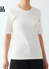 無印良品 MUJI レディース ストレッチ リブ クルーネック 5 スリーブレス Tシャツ BBA94A