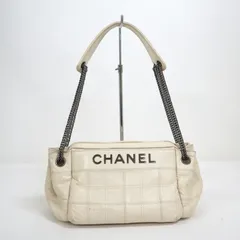 CHANEL シャネル チョコバー・ロゴチェーンショルダーバッグ レザー ホワイト×シルバー金具