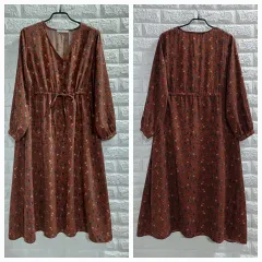 ブラウン 小花柄ワンピース