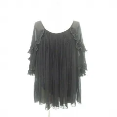 グレースコンチネンタル GRACE CONTINENTAL 美品 シースルー フリル カットソー 七分袖 日本製 36 Sサイズ 黒 ブラック ■YHS10