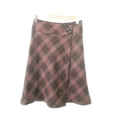23区 オンワード樫山 美品 チェック スカート ウール混 1 Sサイズ 茶 ブラウン ピンク ■YHS7