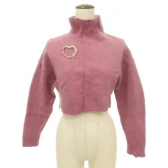 スナイデル SNIDEL ウール 短丈 ハートチャーム ニット セーター ハイネック 厚手 フリーサイズ ピンク