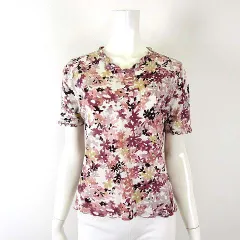 ジェーンモア JANE MORE カットソー トップス 花柄 フリル メロウ Vネック コットン 半袖 M オフ白 マルチカラー