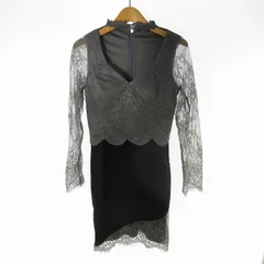 dazzy store ドレス ワンピース 長袖 ひざ丈 刺繍 レース グレー ブラック S