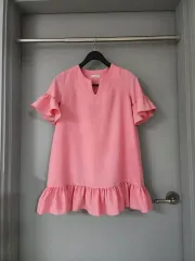 ピンク ミニ フリル ルーズ オーバーサイズ ワンピース