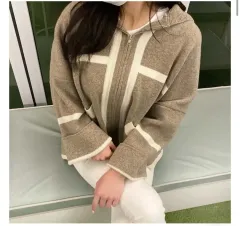 バイカラー ニット フード ジップアップ ジャケット