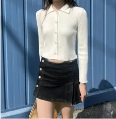 カラー クロップド カーディガン ダメージ ニット アイボリー