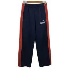 プーマ PUMA パンツ ジャージ ストレート ロング スポーツウェア ウエストゴム ロゴ 刺繍 L 紺 赤 ネイビー レッド