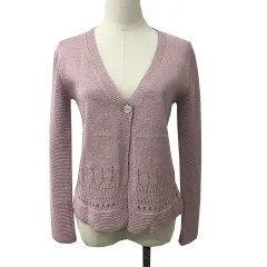 ミューマンエイチ miumannH カーディガン ニット Vネック 透かし編み 長袖 5号 ピンク
