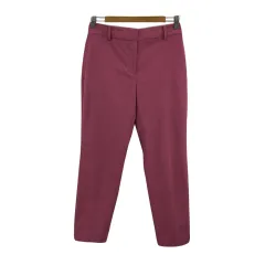 プラステ PLST パンツ テーパード ロング ウエストゴム センタープレス リネン混 無地 M ピンク