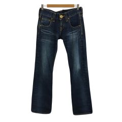 スライ SLY パンツ デニム ジーンズ ストレート ロング ジップフライ ダメージ加工 24 紺 青 ネイビー ブルー