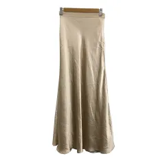 アングリッド UNGRID スカート フレア ロング ウエストゴム サテン 光沢 無地 F ベージュ