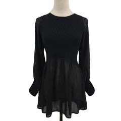 ジーナシス JEANASIS チュニック カットソー ブラウス ニット プルオーバー ラウンドネック シアー リブ 切替 無地 ナイロン 長袖 F 黒 ブラック