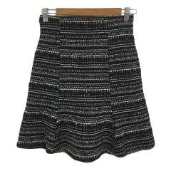アンドクチュール And Couture スカート フレア ひざ丈 ハイウエスト ツイード 総柄 ウエストゴム 38 黒 白 ブラック ホワイト