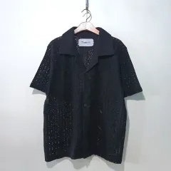 SS新作) 透かし編み ニット 半袖 シャツ 2color