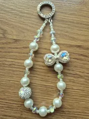 リボン パール ビーズ スマートフォン ストラップ キーホルダー バッグホルダー