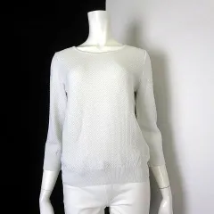 アンタイトル UNTITLED ニット トップス ラメ プルオーバー ボートネック 7分袖 M オフホワイト シルバー 美品