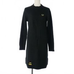 フレッドペリー FRED PERRY ニットワンピース 長袖 セーター ロゴ刺繍 サイズ38 ブラック 黒