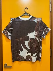 Y【Y3-62】△ GIANFRANCO FERRE　サイズ不明　半袖カットソー/Tシャツ　ベージュ×茶色　総柄のサムネイル