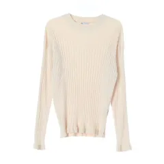 XL ZARA(ザラ) アイボリー 太字 リブ 長袖 ラウンド ニット セーター Tシャツ セーター