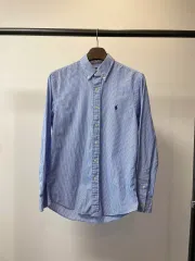 (M) ポロ ラルフローレン ストレッチ コットン スリムフィット ブルー ストライプ シャツ