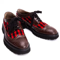 マルニMARNI チェック切替レザーウイングチップシューズ 茶赤42(27cm位)のサムネイル