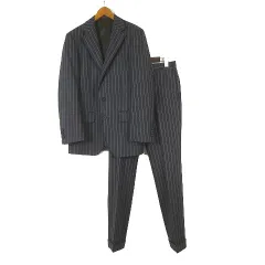 ギンザグローバルスタイル GINZA Global Style イタリア カノニコ SUPER120's ウール スーツ セットアップ ピンストライプ シングル 2ボタン S チャコールグレー 美品