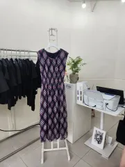 チェック ノースリーブ ロング丈ワンピース F