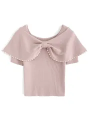 GRL グレイル パール 半袖 ニット ピンク