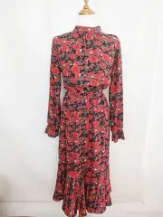 赤 フラワー レディース 春 夏 ロング ワンピース 85 ー 90