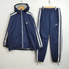 adidas アディダス セットアップ 上下 ジップアップ ジャケット パンツ スリーストライプス 国旗タグ スポーツ トレーニング ウェア ネイビー系 L C803