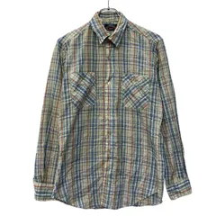 ～90s USA製 Levi's 長袖 チェックシャツ M ブルー マルチカラー リーバイス ボタン 胸ポケット 襟芯 90年代 チェック柄 春物 a803-6330