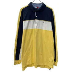 TOMMY HILFIGER 長袖 ラガーシャツ XL イエロー トミーヒルフィガー ハーフボタン ワンポイント刺繍 ポロシャツ 春秋物 a803-6344