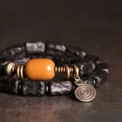 オリジナルデザイン 黒檀ビーズのブレスレット ヴィンテージ風 男女兼用 手作り ハンドメイド アクセサリー プレゼント おしゃれ 誕生日 ギフト 数量限定  SGSP012