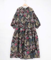 ☆*☆様 イズスカラー ヴィンテージ風額縁柄シャツワンピース 黒