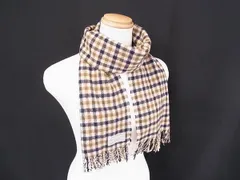 ■美品■ Aquascutum アクアスキュータム チェック柄 フリンジ マフラー ショール ストール 防寒具 レディース ブラウン系 DJ9246