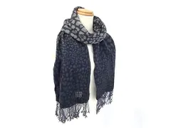 ■美品■ GIVENCHY ジバンシィ シルク×カシミヤ レオパード フリンジ マフラー ストール 防寒具 ブラック系×グレー系 DM1148のサムネイル