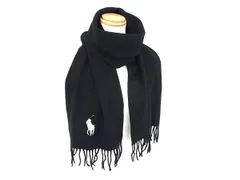 ■美品■ POLO RALPH LAUREN ポロラルフローレン ウール100% フリンジ マフラー ストール ショール 防寒具 ブラック系 DM1174のサムネイル