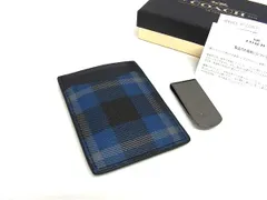 ■美品■ COACH コーチ F55423 レザー チェック柄 パスケース カードケース マネークリップ 2点セット ブルー系×ネイビー系 DM2664