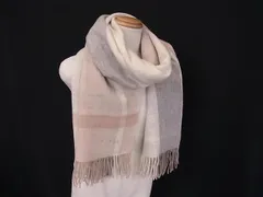 ■美品■ FURLA フルラ チェック柄 フリンジ マフラー ストール ショール 防寒具 レディース アイボリー系×ピンク系 DM3160